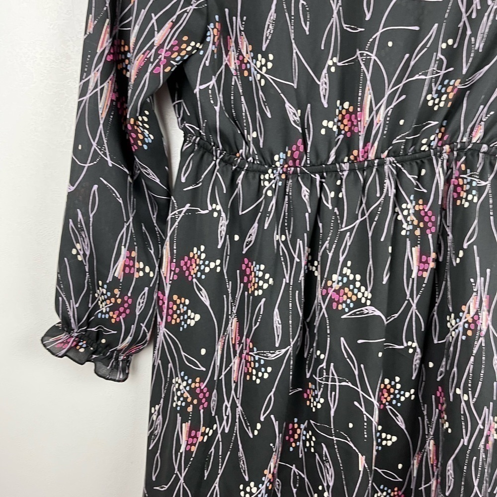 ORION London Black Pink Floral Print Mini Dress V-neck 3/4 Sleeve - Picture 7 of 10